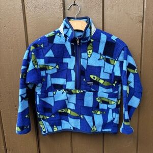 Vintage Patagonia Boys 3T Fish Blue Synchilla Rare